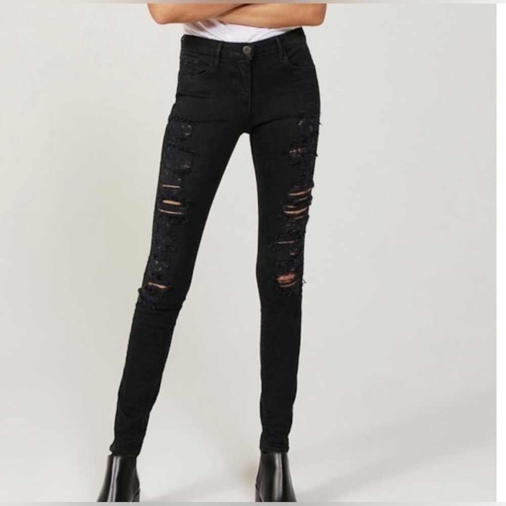 3x1 NYC Distressed Skinny Jeans in Blk Shredder 26